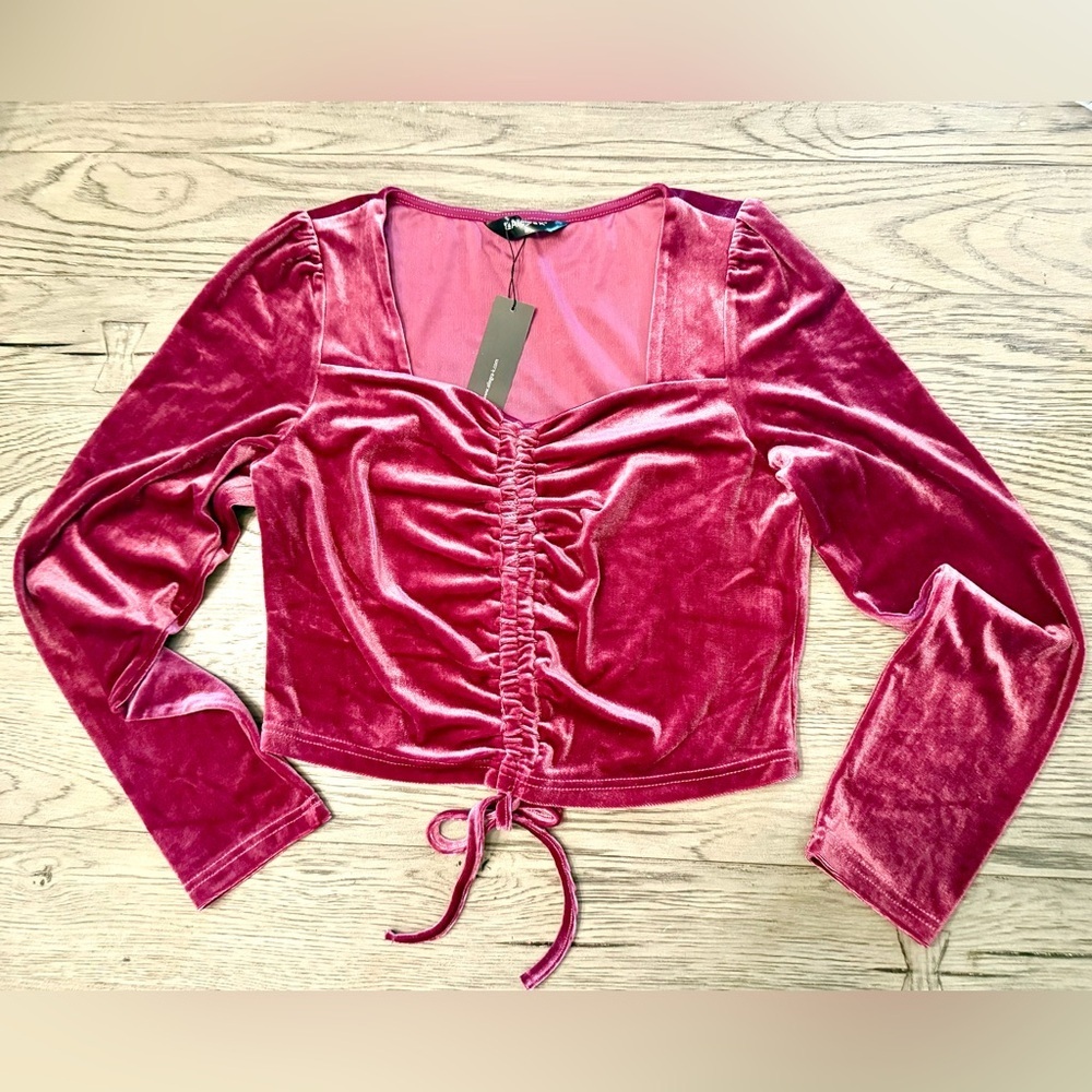 🔻Allegra K Velvet Ruched Top | Sz. M | Color: Pink (NWT)